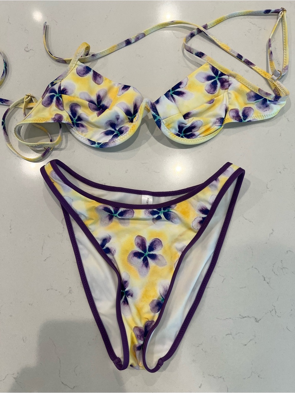 Heavy Manners Yellow and Purple Floral Bikini Set